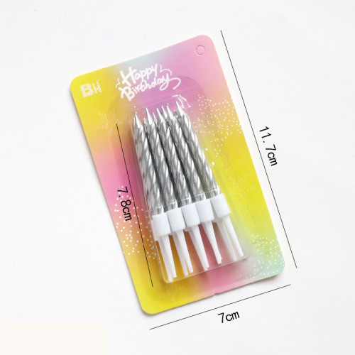 Silver stripe brights birthday Candles 10 Pcs