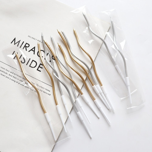 Birthday candles curl, gold champagne , 6 pcs ,17 cm