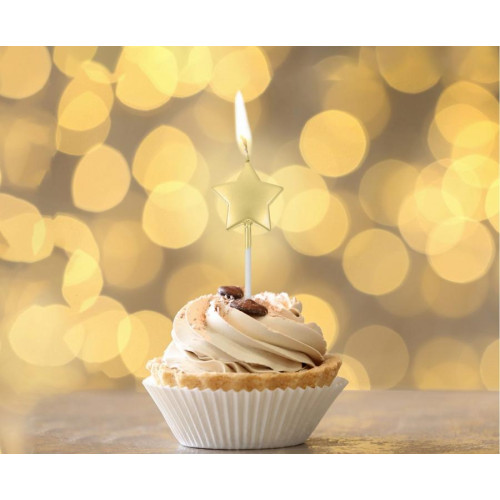 Pick candles Stars, metallic gold, 5 pcs