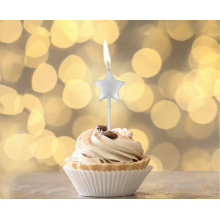 Pick candles Stars, metallic silver, 5 pcs Pick candles Stars, metallic silver, 5 pcs