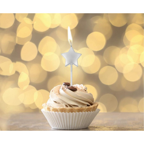 Pick candles Stars, metallic silver, 5 pcs