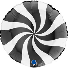 18 inch round Swirly White-Black Foil balloon