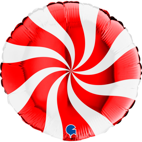 18 inch round Swirly White-Red Foil balloon